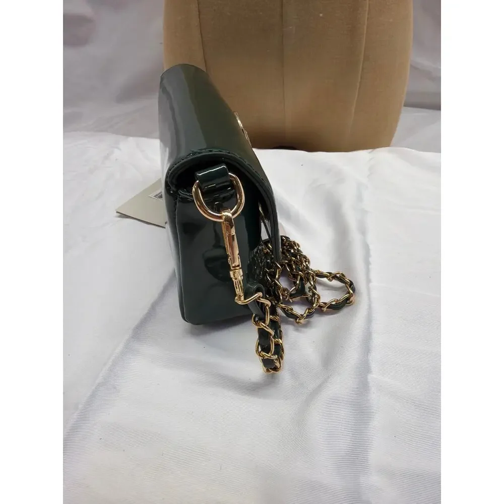 NWT Valentino Orlandi Green Patent Leather Convertible Bag / Clutch Italy